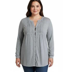 Lane Bryant Outlet  V-neck Button Front Top Gray Size 14/16W